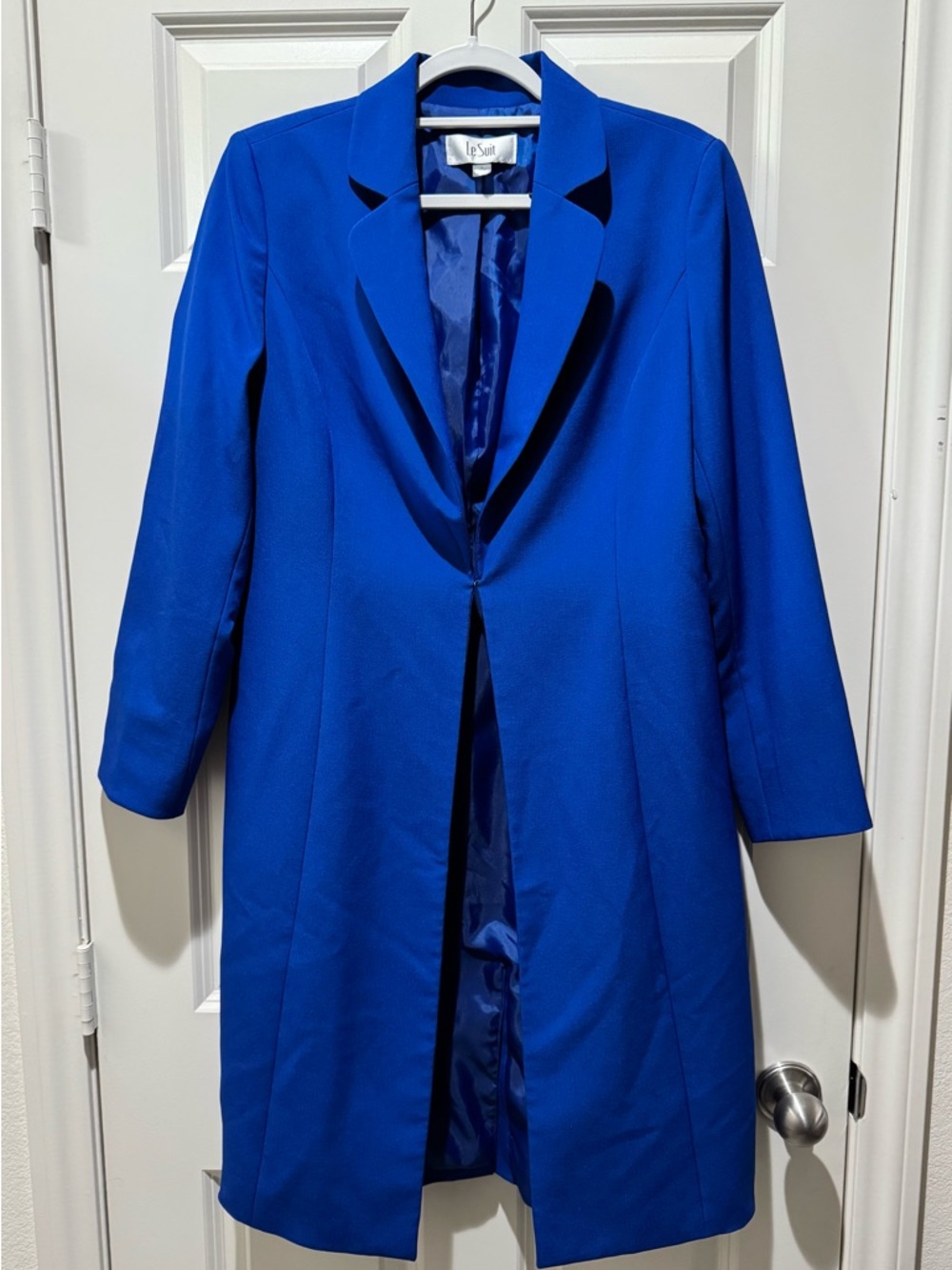 Le Suit Cobalt Blue Tailored Long Dress Suit Coat